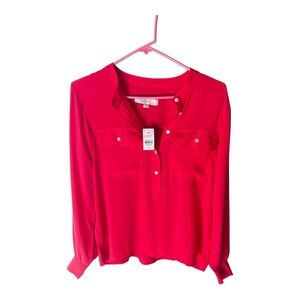 LOFT Vibrant Red Button-Down Blouse